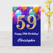 59e verjaardag marineblauw en goudkleurige ballonn kaart (Gele Bloem)