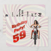 59e verjaardag met een meisje op een motorfiets kaart (Voorkant / Achterkant)