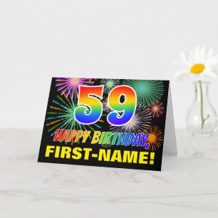 59e Verjaardag: Moedig, Leuk, Vuurwerk, Regenboog Kaart