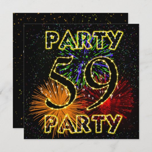 59e verjaardag partijuitnodiging met vuurwerk kaart (Voorkant / Achterkant)