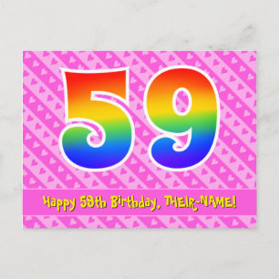 59e verjaardag: Pink Stripes & Hearts, Rainbow 59 Briefkaart