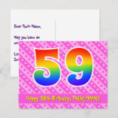 59e verjaardag: Pink Stripes & Hearts, Rainbow 59 Briefkaart (Voorkant / Achterkant)