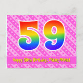 59e verjaardag: Pink Stripes & Hearts, Rainbow 59 Briefkaart (Voorkant)