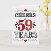 59e verjaardag Proost in rood wit zwart patroon Kaart (Gele Bloem)
