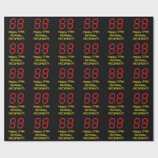 59e verjaardag: Red Digital Clock Style "59" + naa Cadeaupapier (Vlak)