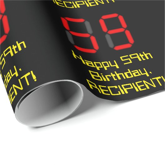 59e verjaardag: Red Digital Clock Style "59" + naa Cadeaupapier (Rol Hoek)