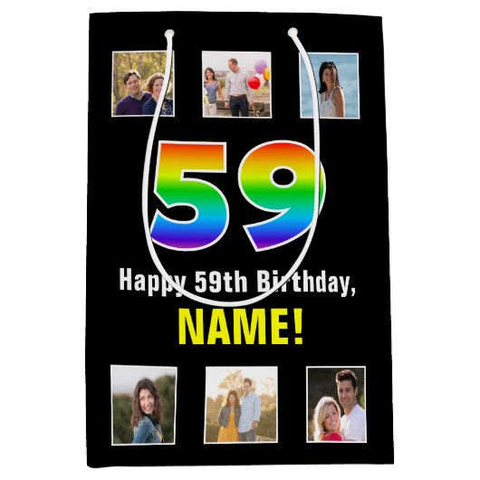 59e verjaardag: Regenboog "59", aangepaste foto's  Medium Cadeauzakje (Voorkant)