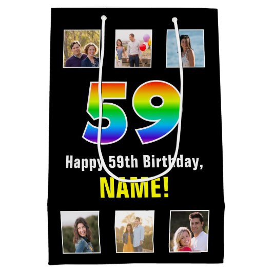 59e verjaardag: Regenboog "59", aangepaste foto's  Medium Cadeauzakje (Achterkant)