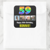 59e verjaardag: Regenboog "59"; Aangepaste foto's Vierkante Sticker (Tas)