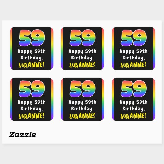 59e verjaardag: Regenboogspectrum # 59, Aangepaste Vierkante Sticker (Vel)