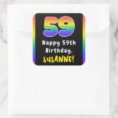 59e verjaardag: Regenboogspectrum # 59, Aangepaste Vierkante Sticker (Tas)