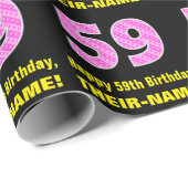 59e verjaardag: roze strepen en harten "59" + naam cadeaupapier (Rol Hoek)