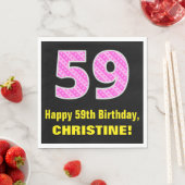 59e verjaardag: roze strepen en harten "59" + naam servet (Insitu)