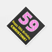 59e verjaardag: roze strepen en harten "59" + naam servet (Hoek)