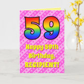 59e verjaardag: Roze strips & harten, regenboognr. Kaart (Gele Bloem)