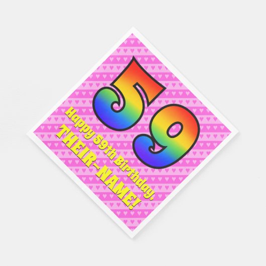 59e verjaardag: Roze strips & harten, regenboognr. Servet (Hoek)