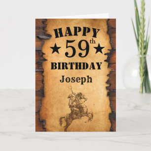 59e verjaardag Rustic Country Western Cowboy Horse Kaart