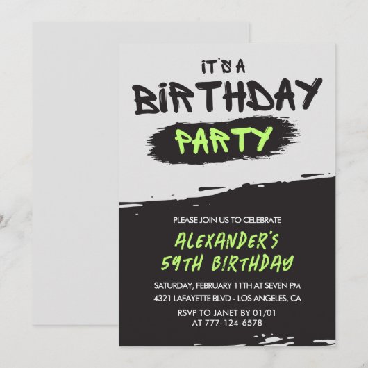 59e verjaardag Uitnodigingen Mannen Graffiti Spuit (Voorkant / Achterkant)