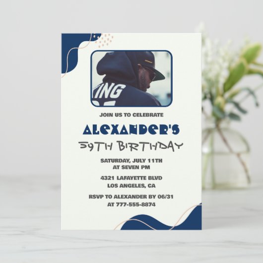 59e verjaardag uitnodigingen Mannen Navy Eenvoudig (Staand voorkant)