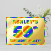 59e verjaardag van de geboorte - Fun, regenboogspe Folie Uitnodiging (Staand Voorkant)