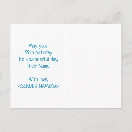 59e verjaardag: Vet, Vun, Eenvoudig, Regenboog 59 Briefkaart (Achterkant)