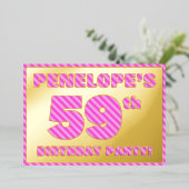 59e verjaardag - Vet, vuurtje, roze band # 59 Folie Uitnodiging (Staand Voorkant)