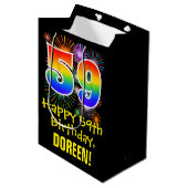 59e verjaardag: Vuurwerk Fun Pattern + Regenboog 5 Medium Cadeauzakje (Voorkant Gekanteld)