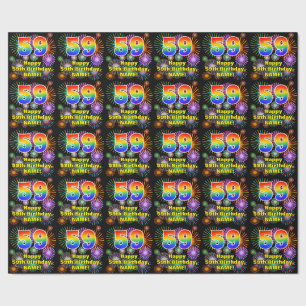 59e verjaardag: vuurwerk, regenboogblik # "59" cadeaupapier