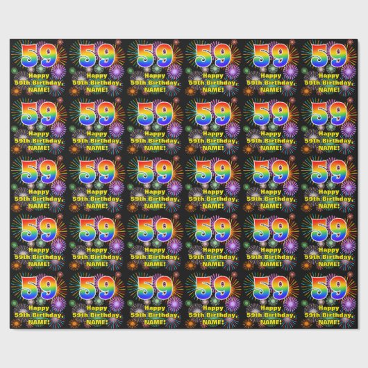 59e verjaardag: vuurwerk, regenboogblik # "59" cadeaupapier (Zoom)