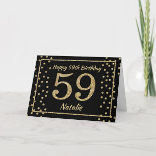 59e Verjaardag Zwart en Goud Glitter Confetti Kaar Kaart