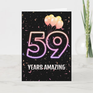 59e verjaardagsballonnen en confetti kaart