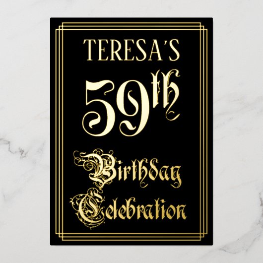 59e Verjaardagsfeest — Fancy Script & Aangepaste N Folie Uitnodiging (Voorkant)