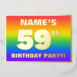 59e verjaardagsfeest: Leuke, kleurrijke regenboogp Folie Uitnodiging