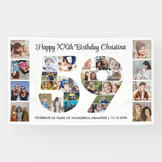 59e Verjaardagsfeest Nummer 59 Fotocollage Spandoek (Horizontaal)