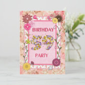 59e verjaardagsfeestje met bloemenfeest lijst kaart (Staand voorkant)