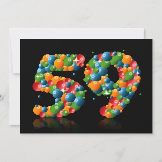 59e verjaardagsfeestje, met bubbels en ballen kaart (Voorkant)