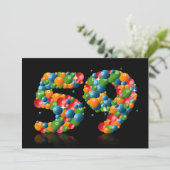 59e verjaardagsfeestje, met bubbels en ballen kaart (Staand voorkant)