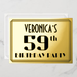 59ste verjaardag: Art Deco Kijk "59" en naam Folie Uitnodiging