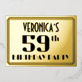 59ste verjaardag: Art Deco Kijk "59" en naam Folie Uitnodiging (Voorkant)