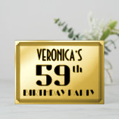 59ste verjaardag: Art Deco Kijk "59" en naam Folie Uitnodiging (Staand Voorkant)