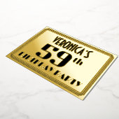 59ste verjaardag: Art Deco Kijk "59" en naam Folie Uitnodiging (Gedraaid)