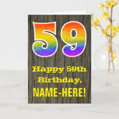 59ste verjaardag: Rustic Faux Wood Kijk, regenboog Kaart (Gele Bloem)