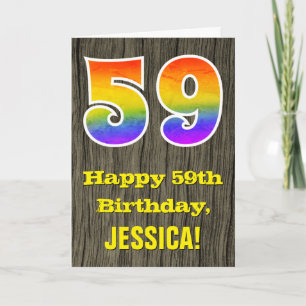 59ste verjaardag: Rustic Faux Wood Kijk, regenboog Kaart