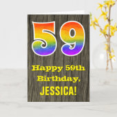 59ste verjaardag: Rustic Faux Wood Kijk, regenboog Kaart (Gele Bloem)