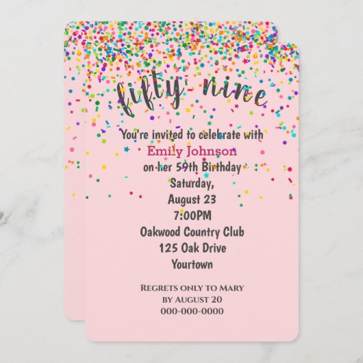 59ste verjaardagsfeestje Confetti op roze Kaart (Voorkant / Achterkant)