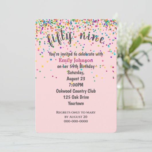 59ste verjaardagsfeestje Confetti op roze Kaart (Staand voorkant)