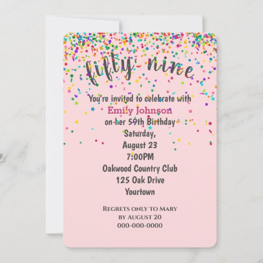 59ste verjaardagsfeestje Confetti op roze Kaart (Voorkant)