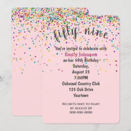 59ste verjaardagsfeestje Confetti op roze Kaart