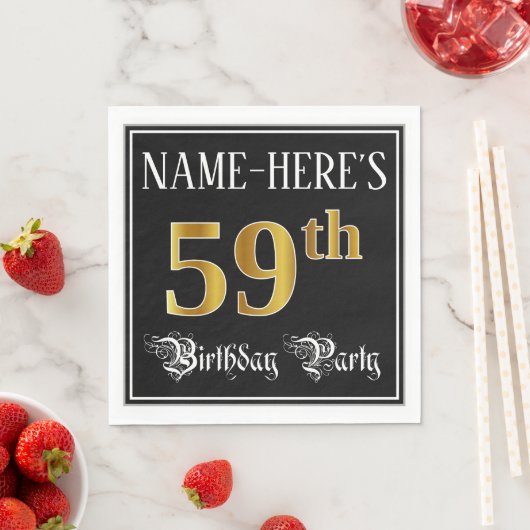 59th Birthday Party — Fancy Script, Faux Gold Look Servet (Insitu)