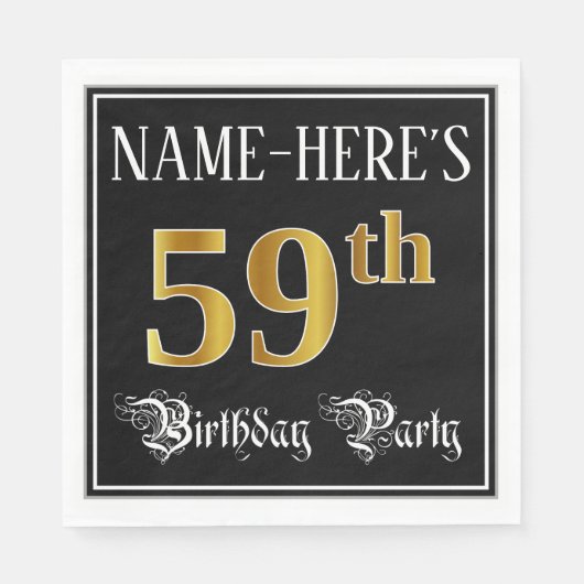 59th Birthday Party — Fancy Script, Faux Gold Look Servet (Voorkant)